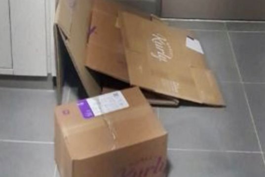 ▲ 회수하라고 내놓은 박스를 가져가지 않은 채 새로 주문한 박스가 도착한 상황.