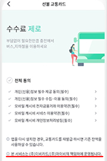 ▲A사 홈페이지에 나와 있는 앱카드에서 교통카드 이용법. 교통카드 서비스는 카드사가 아닌 이비카드 약관에 동의해야 한다. 