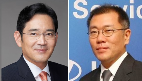 이재용 삼성전자 부회장(왼쪽), 정의선 현대차그룹 수석부회장