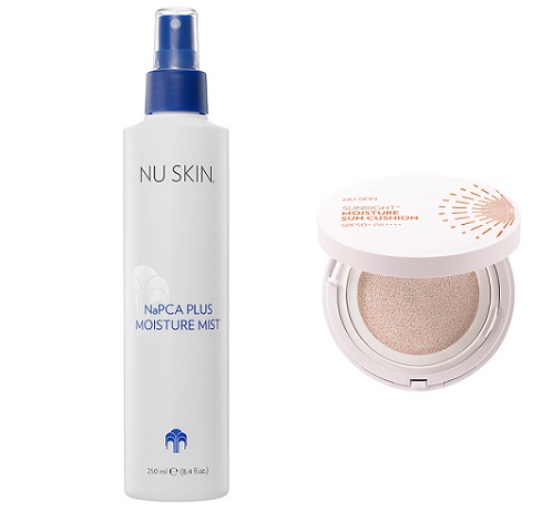 ▲뉴스킨 코리아의 NaPCA 플러스 모이스처 미스트(왼쪽)와 선라이트 모이스처 선쿠션 SPF50+ PA++++