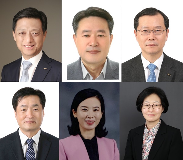 ▲(왼쪽 시계방향부터) 김학동 철강부문장(사장), 이시우 생산기술본부장, 이주태 구매투자본부장, 김지용 광양제철소장, 이유경 엔투비 사장, 오지은 상무급 연구위원