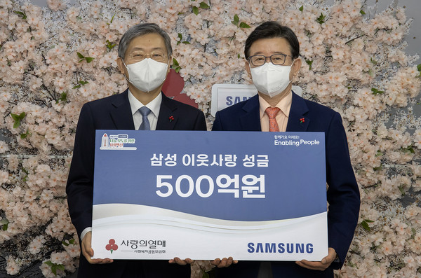 조흥식 사회복지공동모금회 회장(왼쪽), 성인희 삼성사회공헌업무총괄 사장