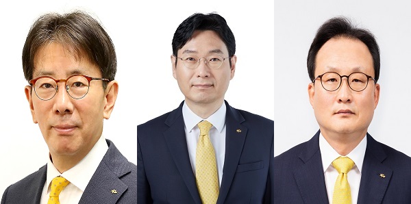 ▲ (왼쪽부터) 이재근 KB국민은행장 내정자, 이창권 KB국민카드 대표이사 내정자, 이환주 KB생명보험 대표이사 내정자