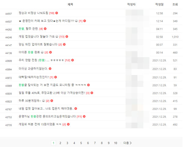 ▲무돌삼국 공식 커뮤니티에는 하루에도 수십건씩 환불에 관한 게시물이 게재되고 있다.