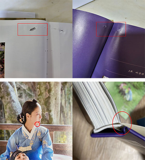 ▲위즈덤하우스 옷소매 붉은 끝동 포토에세이에서 책 찢겨짐, 제본 불량 등 하자가 발견됐다.