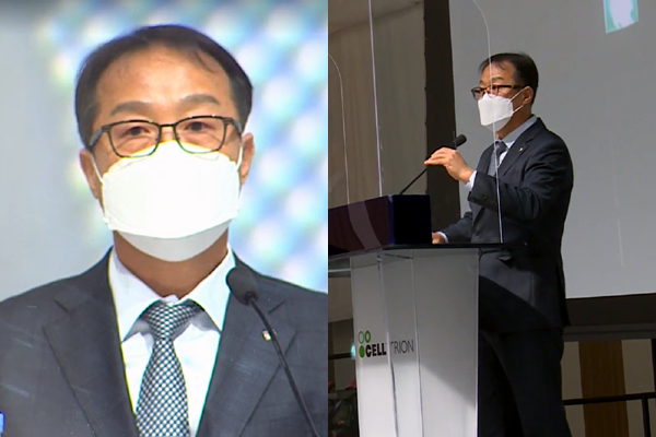 ▲셀트리온 기우성 대표가 정기 주총에서 인사말을 하고 있다