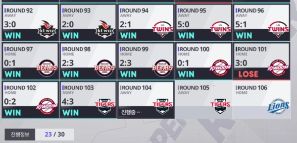▲경기를 자동 스킵해 결과만 볼 수 있다.
