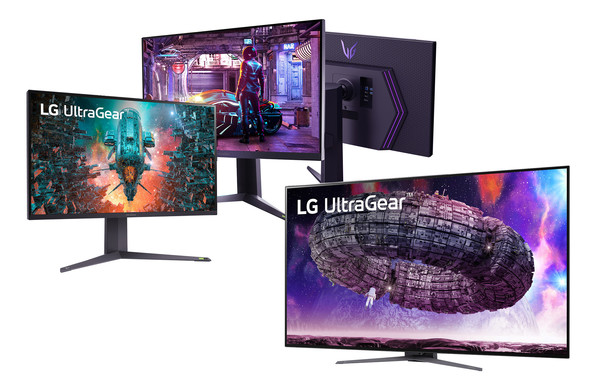 ▲LG 울트라기어 게이밍 모니터 3종 제품 이미지(왼쪽부터 32GQ950, 32GQ850, 48GQ900)