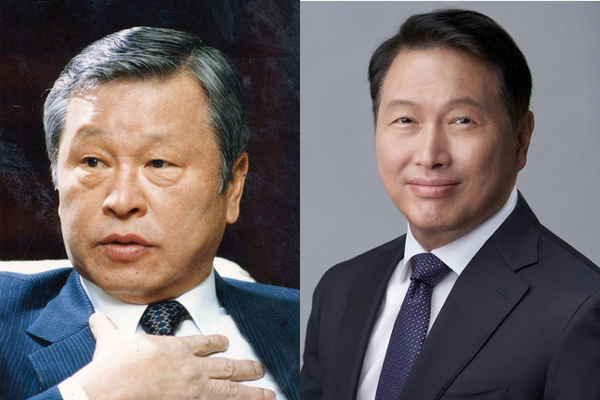 ▲최종현 선대회장과 최태원 회장
