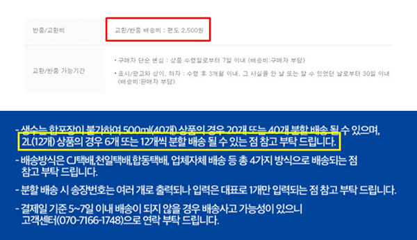 ▲온라인몰 측은 반품/교환비가 각각 부과되는 것에 대해 분할 배송으로 안내했기 때문에 위반 사항이 없다고 주장했다