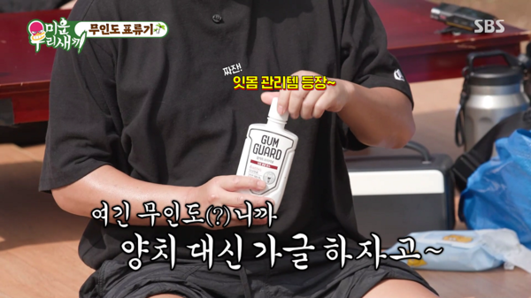 ▲지난 28일 방송된 SBS 예능 미운 우리 새끼에 등장한 동아제약 검가드