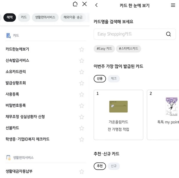 ▲KB페이 통합 업데이트 후 카드 발급 프로세스 간소화 등이 적용돼 사용이 편리해졌다.