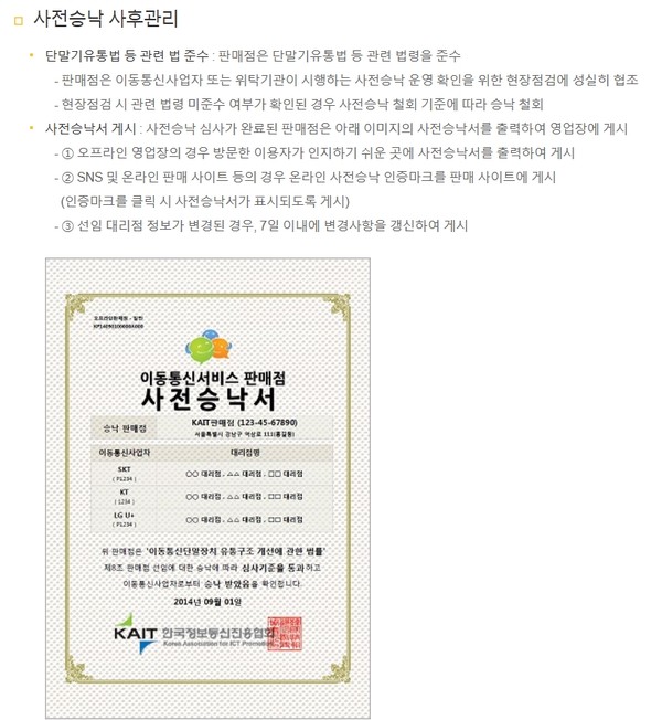 ▲사전승낙제에 따라 판매점에 부여되는 '사전승낙서'