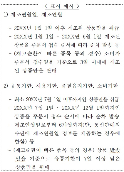 ▲'전자상거래 등에서의 상품 등의 정보제공에 관한 고시'에 따른 유통기한을 표시하는 예시