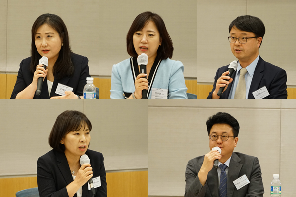 ▲(왼쪽 위부터 시계방향으로) 조혜진 인천대학교 소비자학과 교수, 안수현 한국외국어대학교 법학전문대학원 교수, 김규동 보험연구원 연구위원, 정지연 한국소비자연맹 사무총장, 지행호 금융감독원 포용금융실 서민고령자포용팀장.