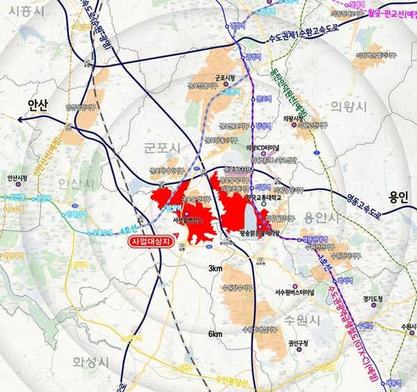 ▲ '의왕군포안산' 위치도
