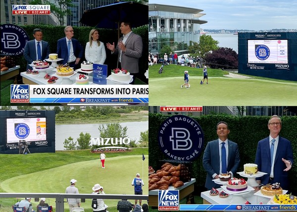 현지시각으로 지난 6월 미국 뉴저지주 리버티 내셔널GC에서 열린 LPGA 미즈호 아메리카스 오픈 경기중에 파리바게뜨 스폰서 로고가 노출되고 있는 모습과 6월 6일 미국 전역에 방송되는 아침뉴스 쇼 프로그램 ‘폭스 앤 프렌즈(FOX and Friends)'에 파리바게뜨 제품이 등장한 장면