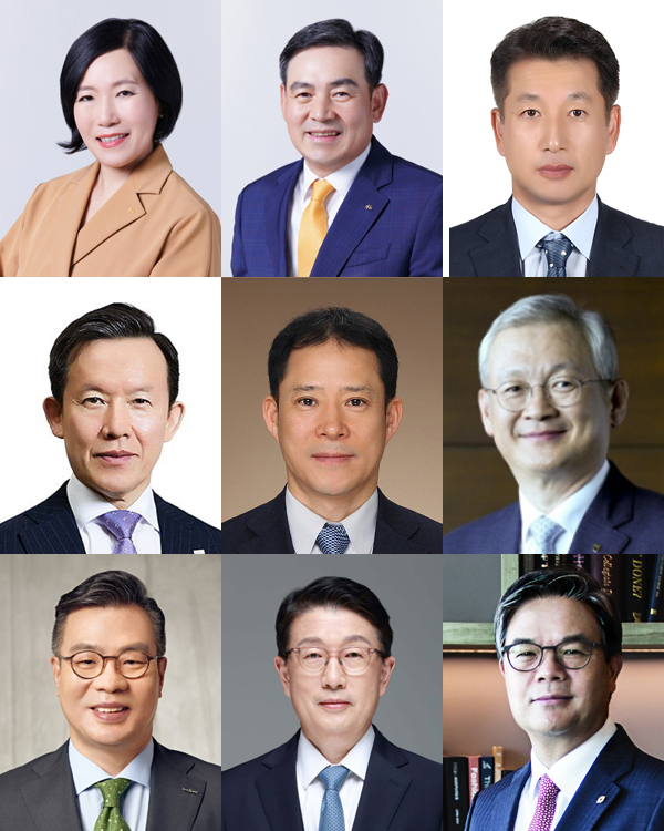 ▲(왼쪽 위부터) KB증권 박정림 대표, KB증권 김성현 대표, 신한투자증권 김상태 대표, 미래에셋증권 최현만 대표, 미래에셋증권 이만열 대표, NH투자증권 정영채 대표, 한국투자증권 정일문 대표, 삼성증권 장석훈 대표, 대신증권 오익근 대표.