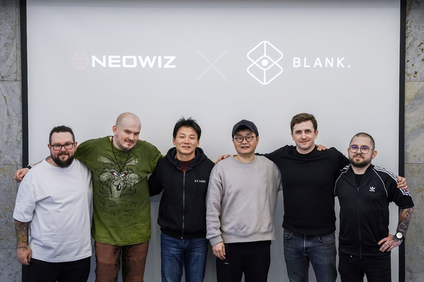 ▲(왼쪽부터) 마르친 예피모프·마테우슈 카닉 블랭크 공동대표, 배태근·김승철 네오위즈 공동대표, 미콜라이 마르헤브카·옌제이 무르스 블랭크 공동대표가 협약체결 기념촬영을 하고 있다