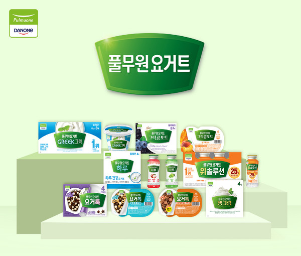 ▲풀무원다논이 ‘풀무원요거트’를 론칭하고 브랜드 리뉴얼을 진행했다. 사진은 풀무원요거트 제품 라인업.