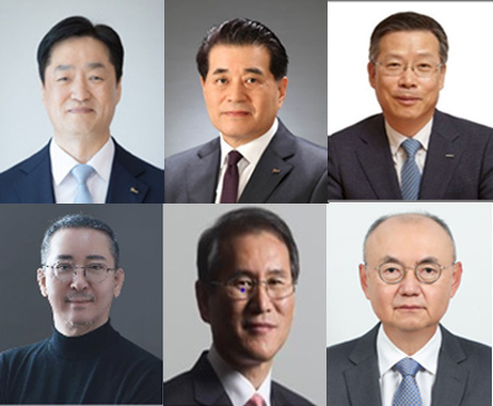 ▲(왼쪽 위부터 시계방향으로) 김지용 포스코홀딩스 미래연구원 원장, 장인화 전 포스코 사장, 전중선 전 포스코홀딩스 사장, 우유철 전 현대제철 부회장, 김동섭 한국석유공사 사장, 권영수 전 LG에너지솔루션 부회장