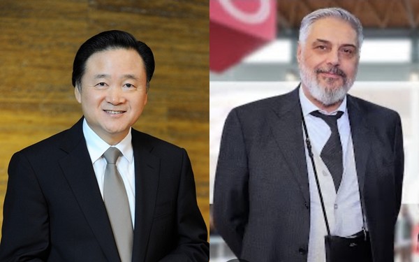 ▲허영인 회장(왼쪽)과 마리오 파스쿠찌 CEO가 양사의 협력 확대를 논의한다