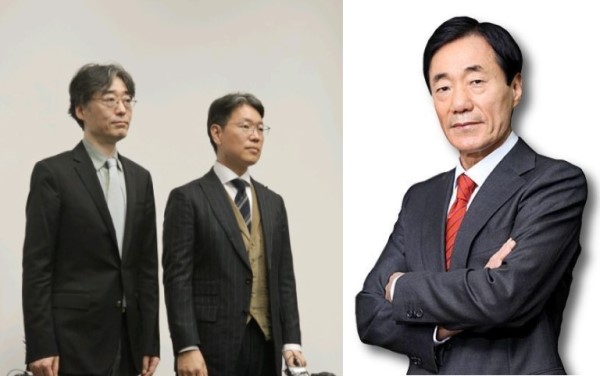 ▲(왼쪽부터) 임종윤 한미사이언스 이사, 임종훈 한미사이언스 대표, 신동국 한양정밀화학 회장
