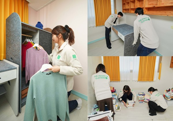 ▲업사이클링 가구 지원사업 '우리 아이 행복한 공간' 캠페인 일환으로 아동양육시설에서 봉사활동을 펼치고 있는 유니클로 임직원들.