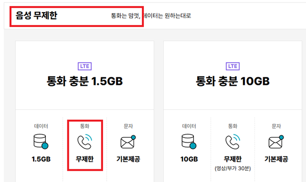 ▲스카이라이프 알뜰폰 가입 사이트에는 '음성 무제한' 요금제로 표현돼 있으나 통화량의 경우 일정 한도를 초과하면 무료 혜택이 제한된다