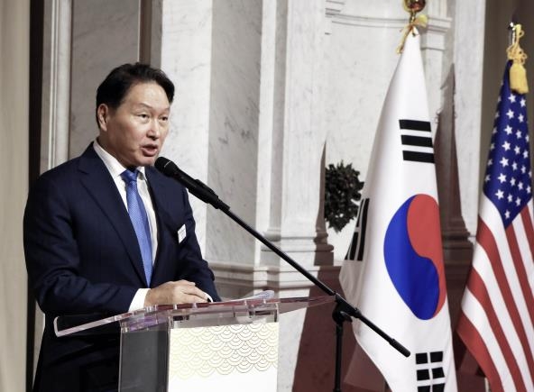 한미 비즈니스의 밤'에서 개회사하는 최태원 회장