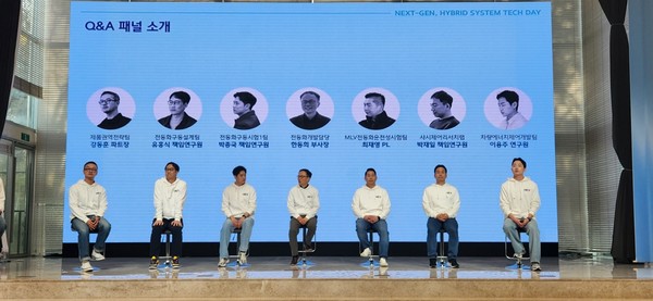 ▲왼쪽부터 강동훈 파트장, 유홍식 책임연구원, 박종국 책임연구원, 한동희 부사장, 최재영 PL, 박재일 책임 연구원, 이용주 연구원