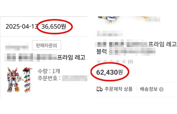 ▲장난감 로봇을 3만원대에 구매했으나 품절이라며 취소된 후 6만 원으로 인상된 가격으로 판매중이어서 소비자가 의혹을 제기했다