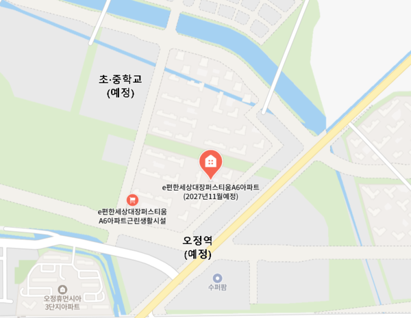 ▲e편한세상 대장 퍼스티움 인근에 예정된 초·중학교 부지와 오정역(가칭) 부지