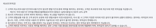▲청호나이스 렌탈이용 약관