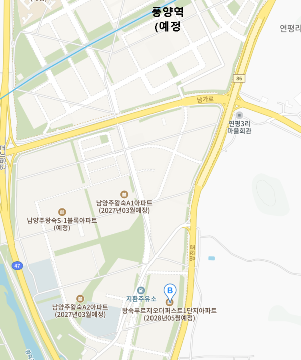 ▲왕숙 푸르지오 더 퍼스트부터 4호선 풍양역(예정)까지 도보 거리
