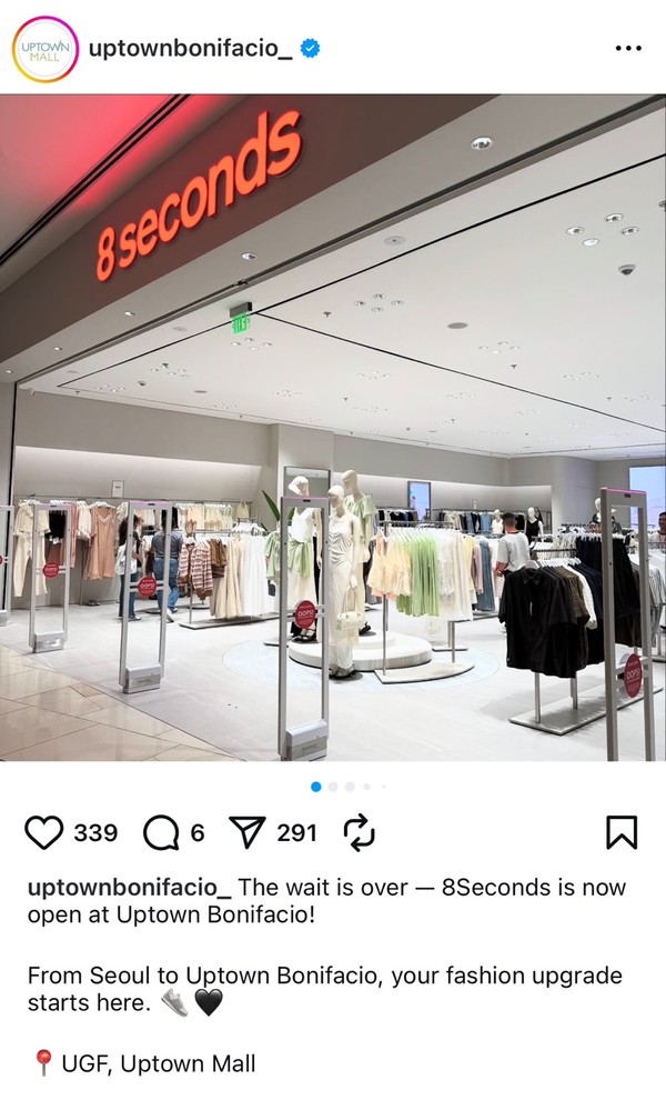 ▲에잇세컨즈가 최근 필리핀 보니파시오 글로벌 시티에 위치한 업타운몰에 필리핀 2호점을 오픈했다. 사진=보니파시오 업타운몰 공식 인스타그램 갈무리.