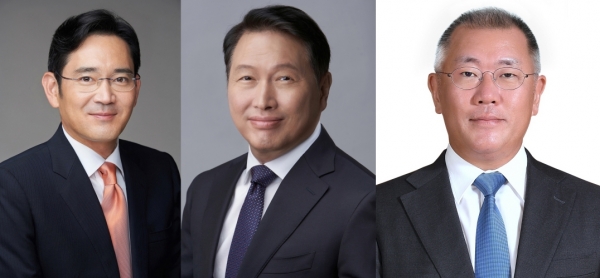▲왼쪽부터 이재용 회장, 최태원 회장, 정의선 회장
