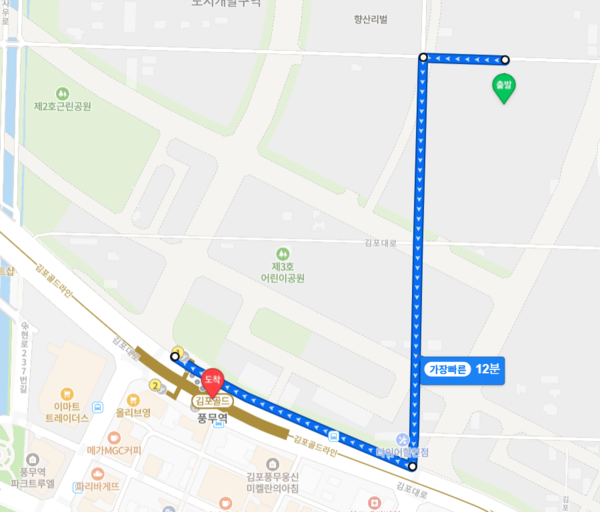 ▲호반써밋 풍무에서 김포골드라인 풍무역까지 도보 거리