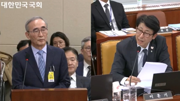 ▲김영섭 KT 대표가 이훈기 더불어민주당 의원의 질문에 대답하고 있다.