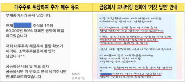 ▲ 사기범들이 대주주로 위장해 비상장주식을 추가 매수 권유하는 문자메시지
