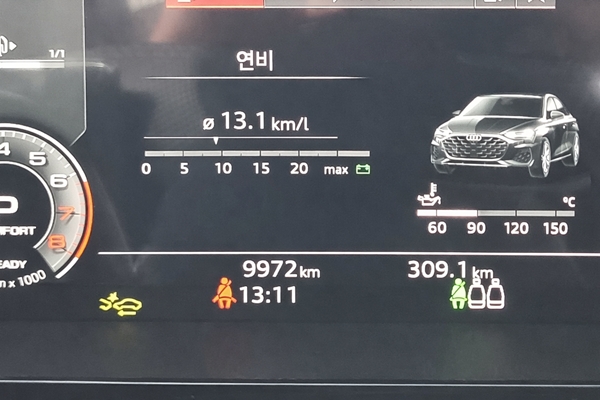 ▲시승에서는 연비 13.1km/l,를 기록해 공인 연비를 상회하는 효율을 보였다.