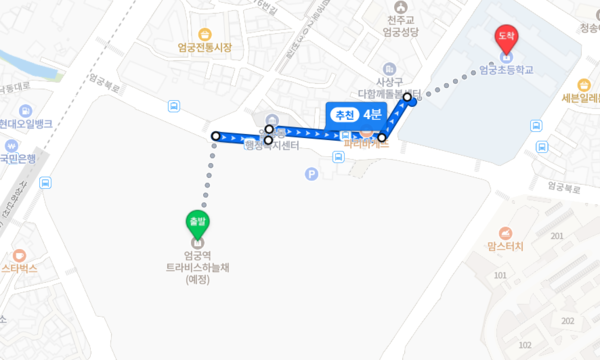 ▲엄궁역 트라비스 하늘채에서 엄궁초까지 도보 거리